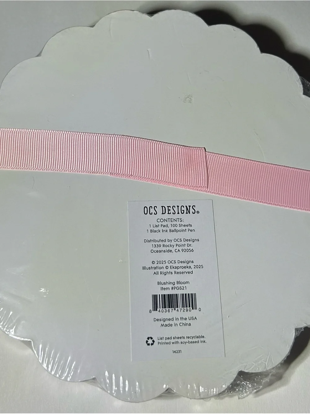 New OCS Designs Blushing Bloom Scalloped Notepad Pink Ribbon 100 Sheets Pink Pen
